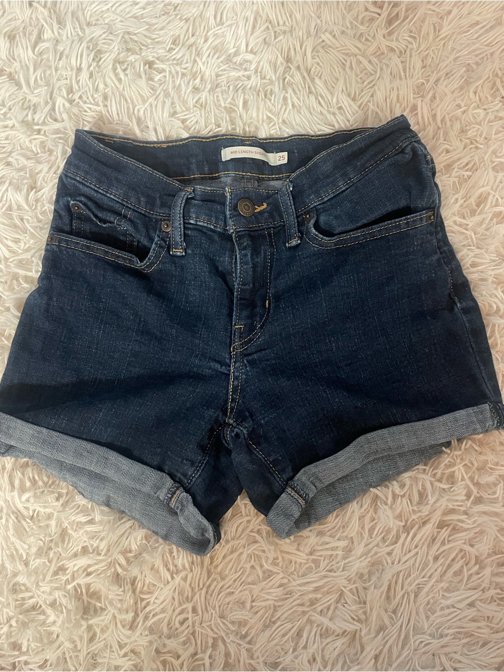Levi's Dark Blue Rolled Hem Denim Shorts